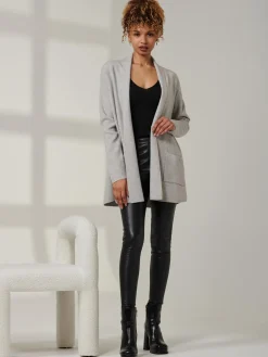 Folded Collar Fine Knit Cardigan, Dove Heather