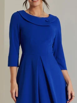 Fold Neckline Sleeved Midi Dress, Royal Blue