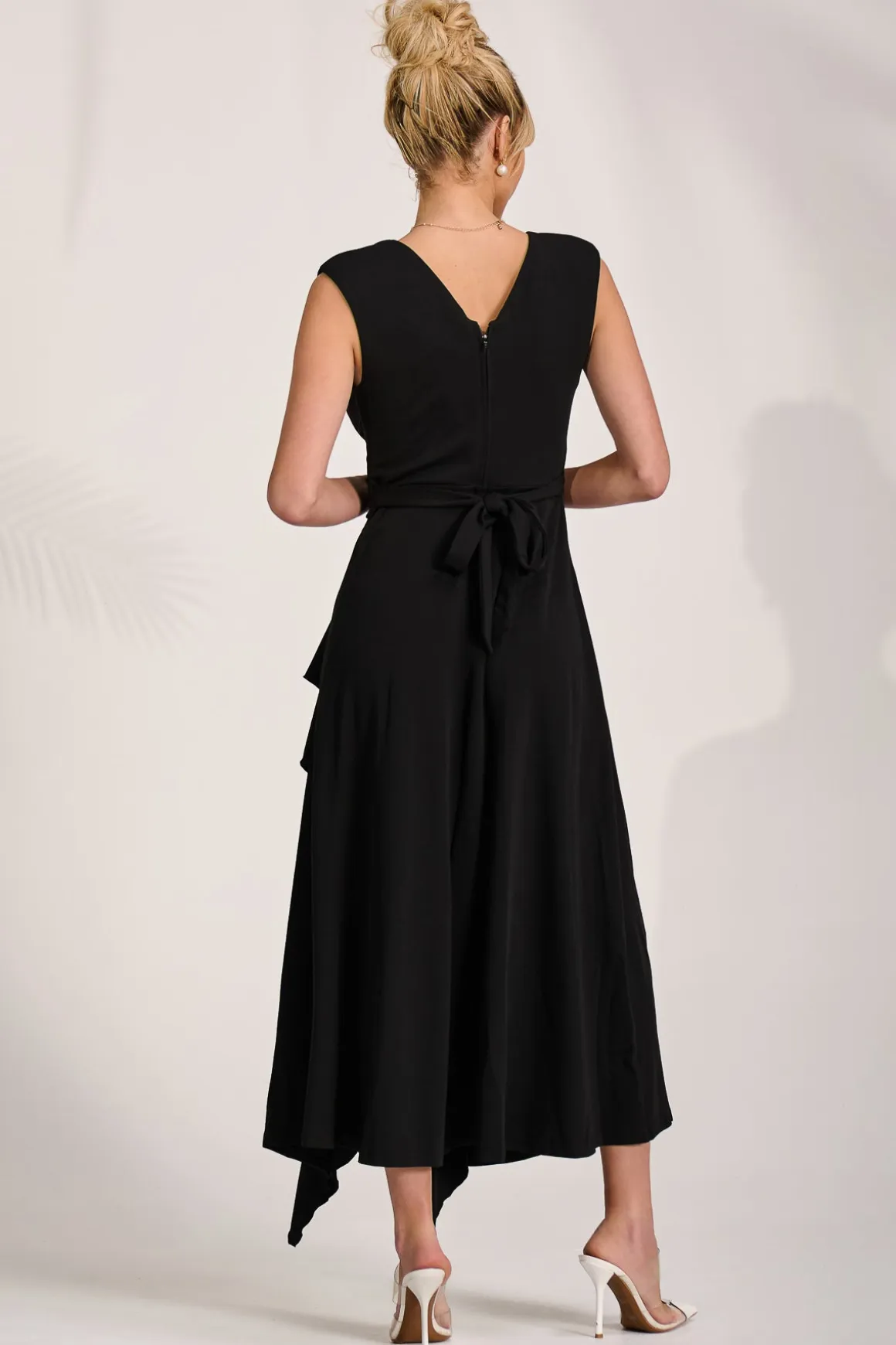 Frill Detail Wrap Sleeveless Midaxi Dress, Black