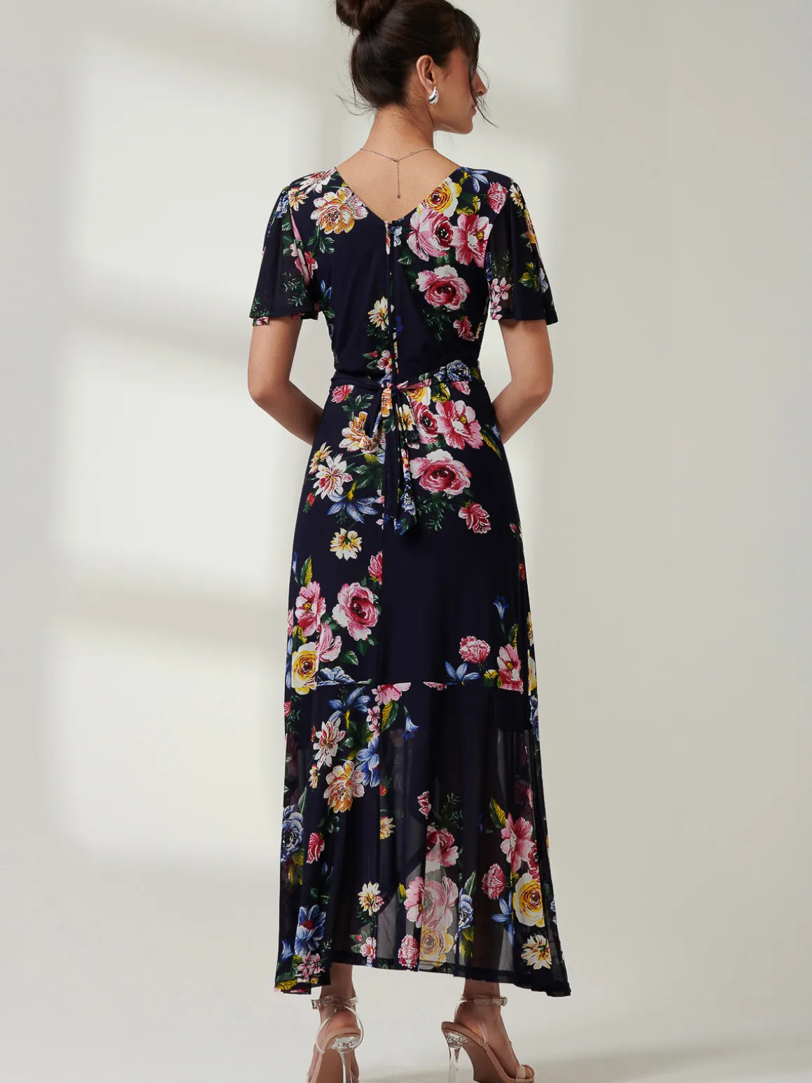 Frill Dip Hem Mesh Maxi Dress, Navy Floral