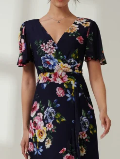 Frill Dip Hem Mesh Maxi Dress, Navy Floral