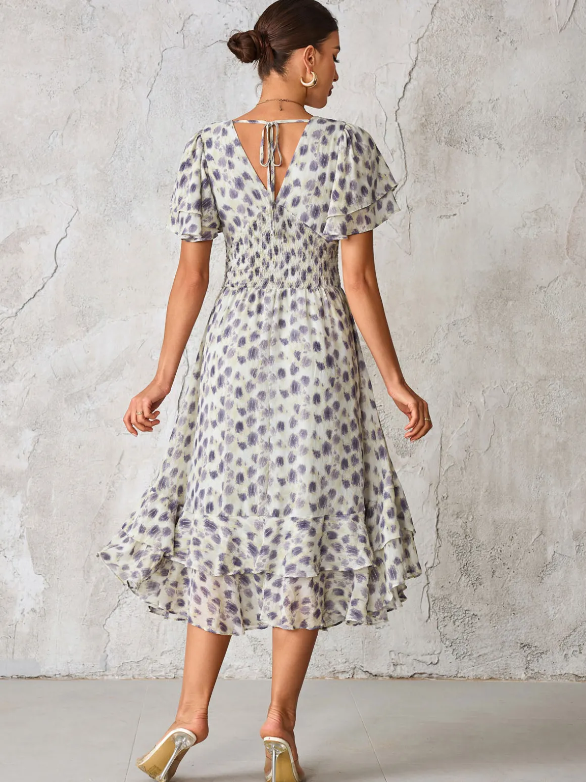 Frill Hem Chiffon Midi Dress, Purple Animal