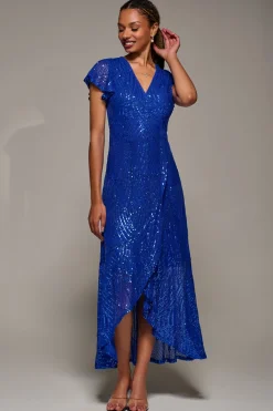 Frill Short Sleeve Sequin Maxi Dress, Royal Blue