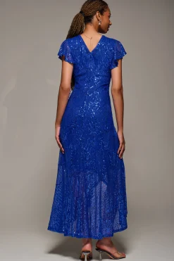 Frill Short Sleeve Sequin Maxi Dress, Royal Blue