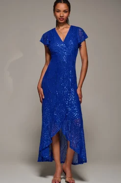 Frill Short Sleeve Sequin Maxi Dress, Royal Blue