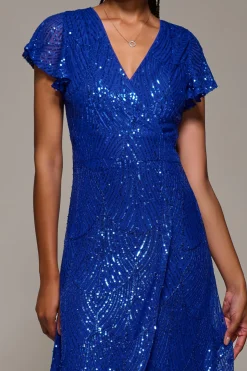 Frill Short Sleeve Sequin Maxi Dress, Royal Blue