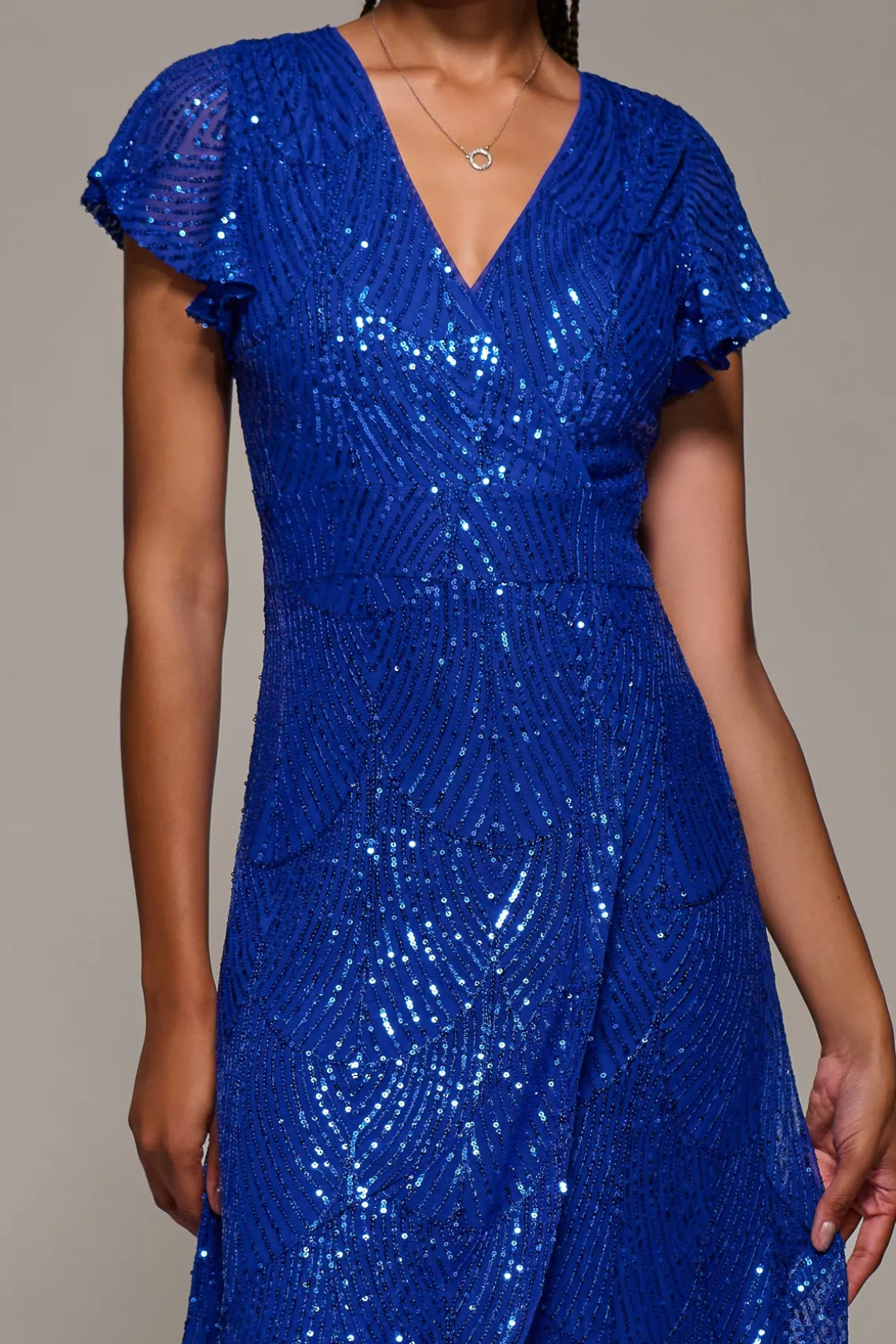 Frill Short Sleeve Sequin Maxi Dress, Royal Blue