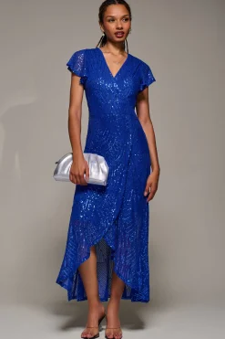 Frill Short Sleeve Sequin Maxi Dress, Royal Blue