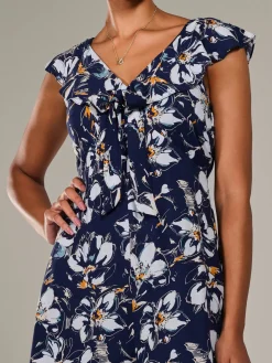 Frill Tie-front Jumpsuit, Navy Abstract