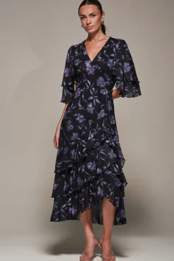 Frill Trim Mesh Maxi Dress, Purple Floral