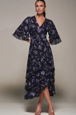 Frill Trim Mesh Maxi Dress, Purple Floral