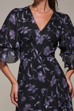 Frill Trim Mesh Maxi Dress, Purple Floral