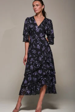 Frill Trim Mesh Maxi Dress, Purple Floral