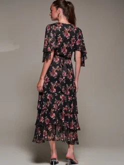 Frill Trim Mesh Maxi Dress, Red Floral
