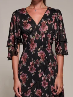 Frill Trim Mesh Maxi Dress, Red Floral