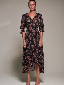 Frill Trim Mesh Maxi Dress, Red Floral