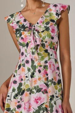 Frill V Neck Midaxi Dress, Multi Floral