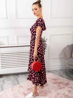 Frilly Midi Dress, Navy Animal