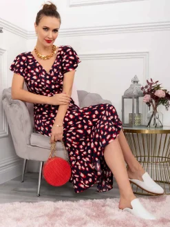 Frilly Midi Dress, Navy Animal