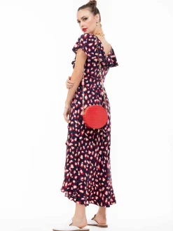 Frilly Midi Dress, Navy Animal