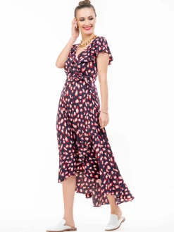 Frilly Midi Dress, Navy Animal