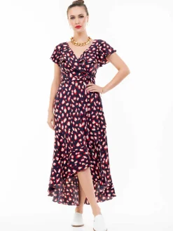 Frilly Midi Dress, Navy Animal