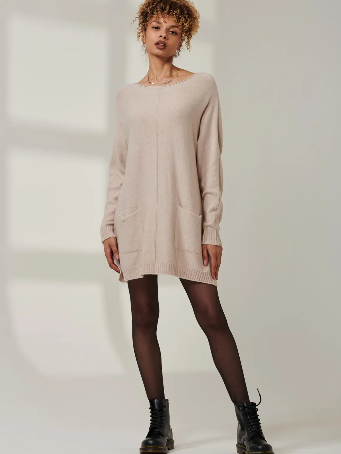 Front Pocket Loose Fit Knit Jumper, Sand Heather