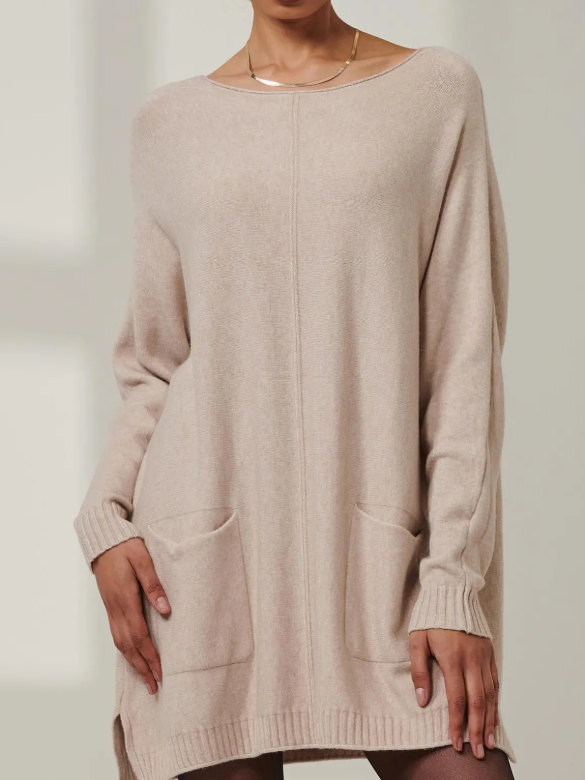 Front Pocket Loose Fit Knit Jumper, Sand Heather