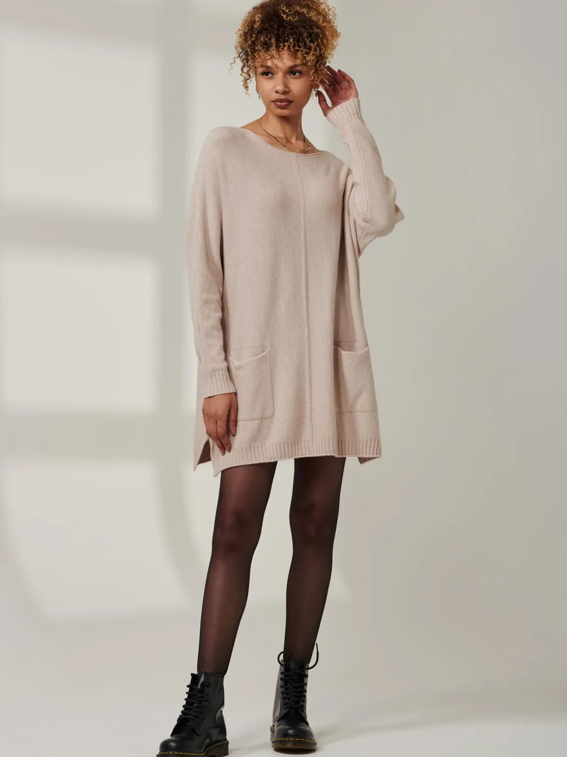 Front Pocket Loose Fit Knit Jumper, Sand Heather