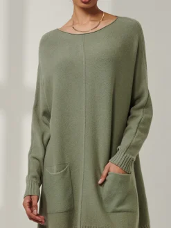 Front Pocket Loose Fit Knit Jumper, Soldier Green