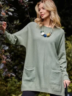 Front Pocket Loose Fit Knit Jumper, Soldier Green