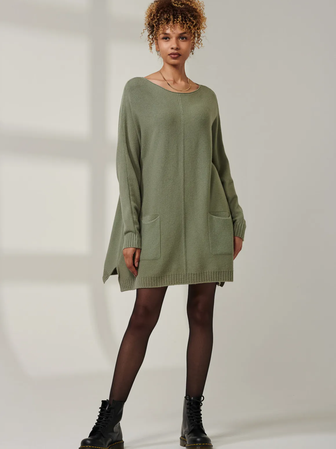 Front Pocket Loose Fit Knit Jumper, Soldier Green