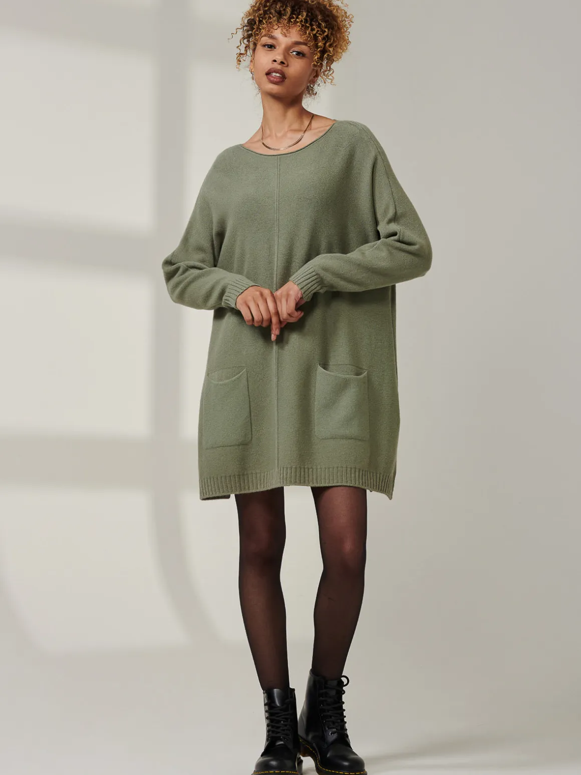Front Pocket Loose Fit Knit Jumper, Soldier Green