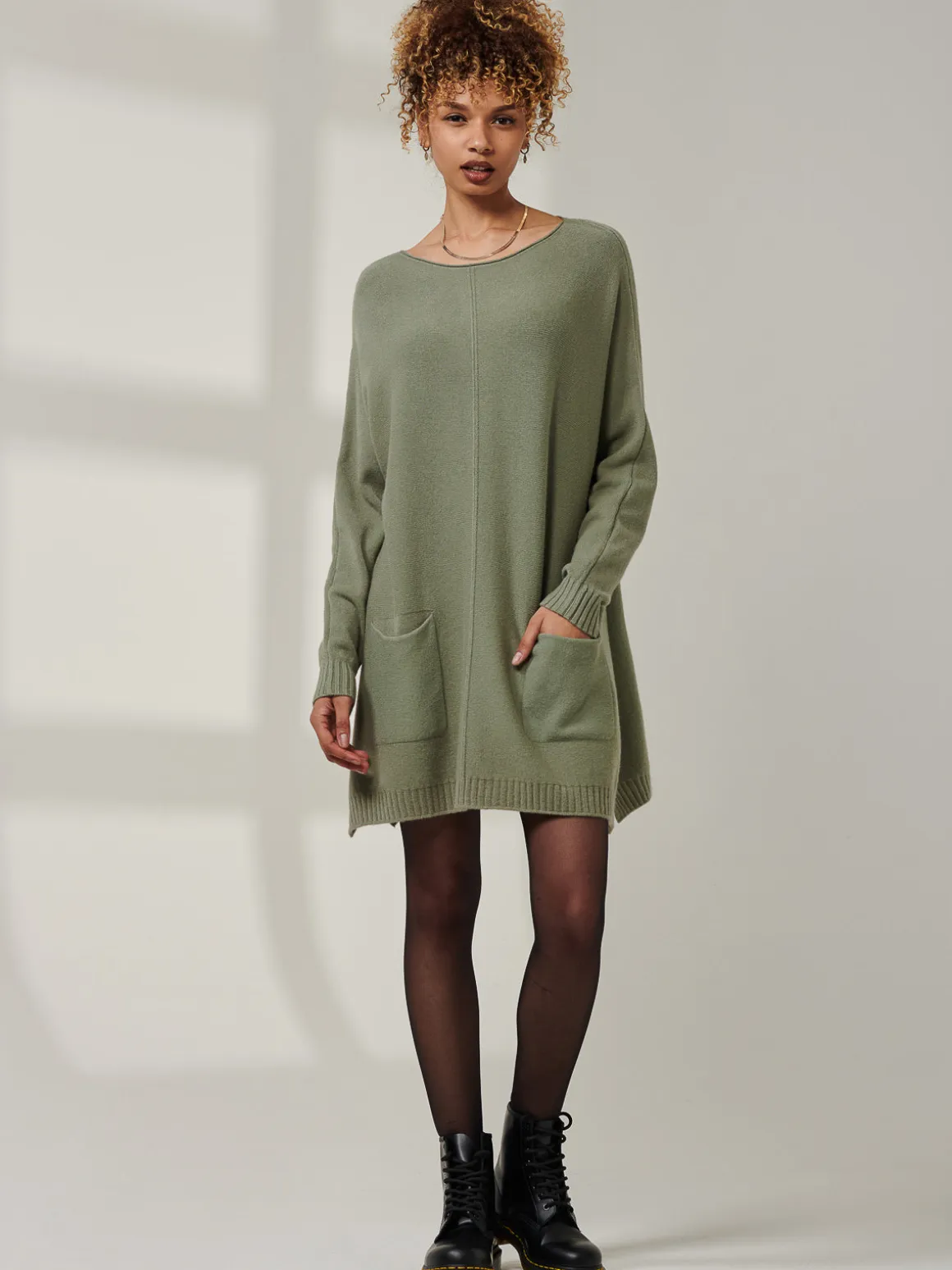 Front Pocket Loose Fit Knit Jumper, Soldier Green