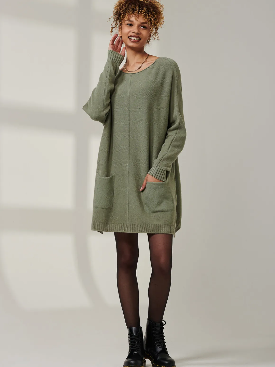 Front Pocket Loose Fit Knit Jumper, Soldier Green