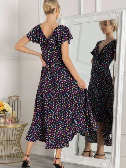 Gerrilyn Frill Animal Print Dress, Navy Polka Dot