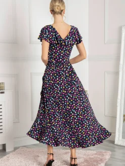 Gerrilyn Frill Animal Print Dress, Navy Polka Dot