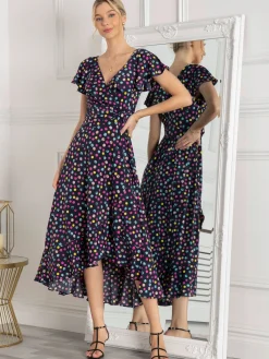 Gerrilyn Frill Animal Print Dress, Navy Polka Dot