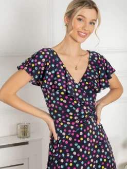 Gerrilyn Frill Animal Print Dress, Navy Polka Dot