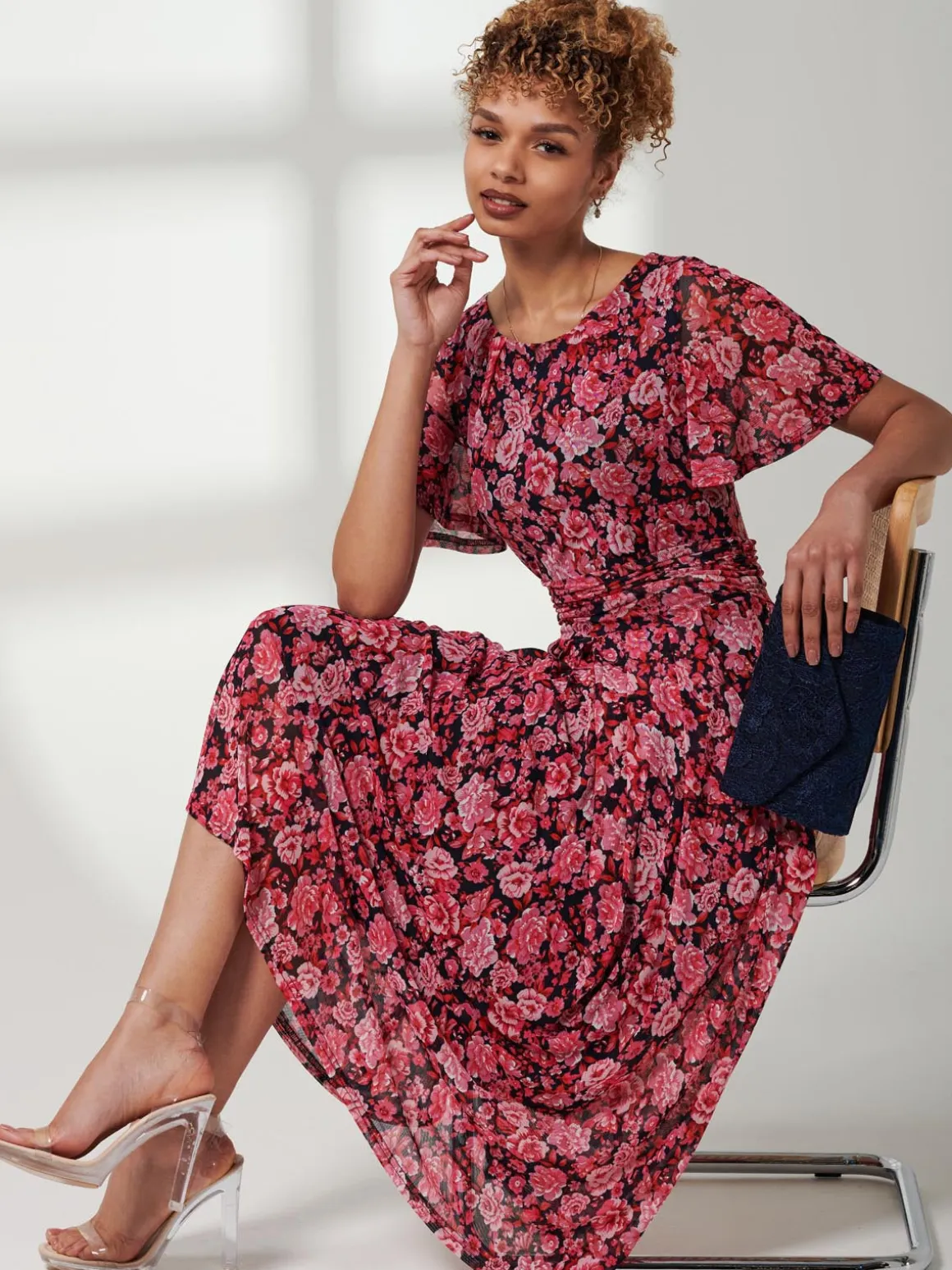 Giana Floral Midi Dress, Navy Floral