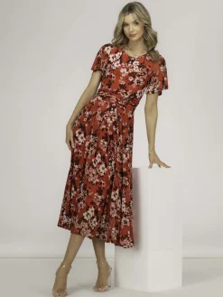 Giana Floral Midi Dress, Red Floral