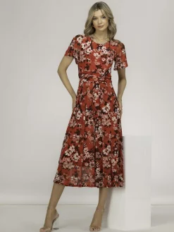 Giana Floral Midi Dress, Red Floral