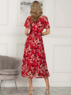 Giana Floral Midi Dress, Red Floral