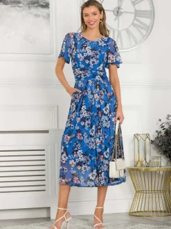 Giana Floral Midi Dress, Royal/Multi