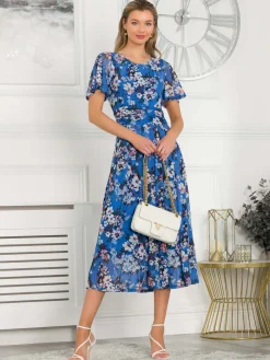 Giana Floral Midi Dress, Royal/Multi