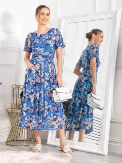 Giana Floral Midi Dress, Royal/Multi