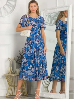 Giana Floral Midi Dress, Royal/Multi