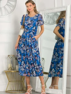Giana Floral Midi Dress, Royal/Multi
