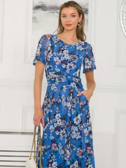 Giana Floral Midi Dress, Royal/Multi