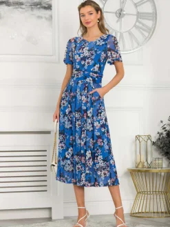 Giana Floral Midi Dress, Royal/Multi